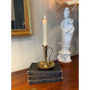 Vintage Brass Chamberstick Candle Holder with Handle, Waccamaw Brass Works
